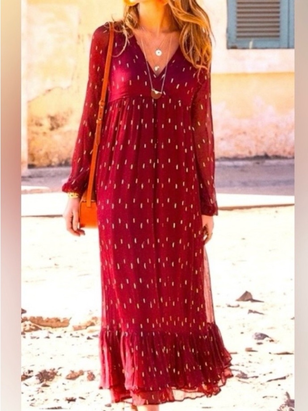 Sezane Celeste Dress Bordeaux - Size 34